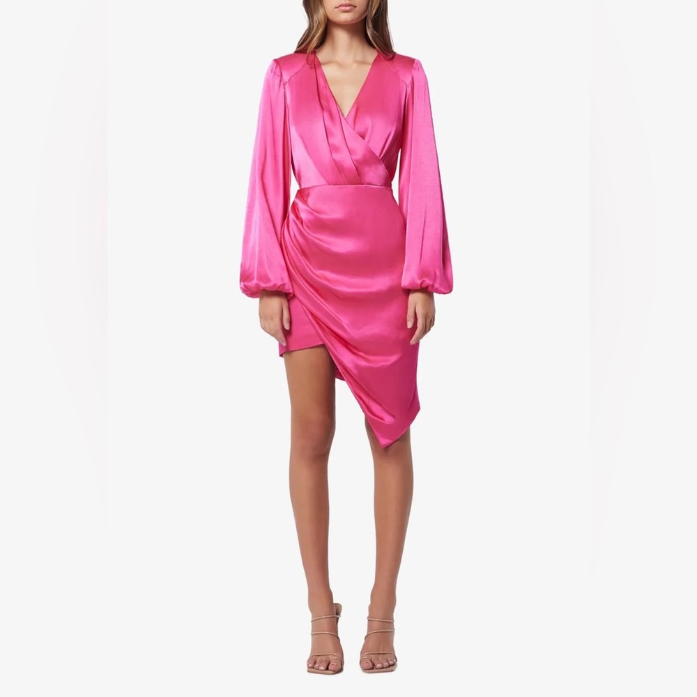 DEVON ASYMMETRIC MINI DRESS in fuchsia pink, Small, NWT